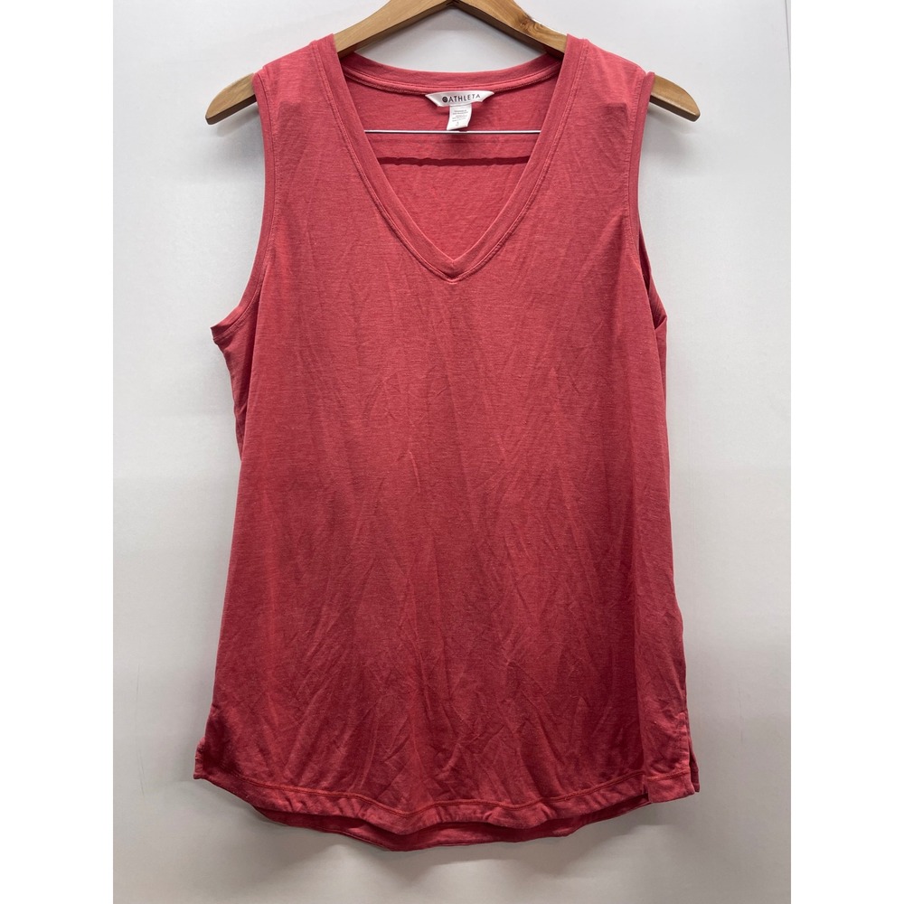 Athleta Breezy Tank Top Coral Pink Heathered V-Neck Sleeveless Yoga Gym Womens L